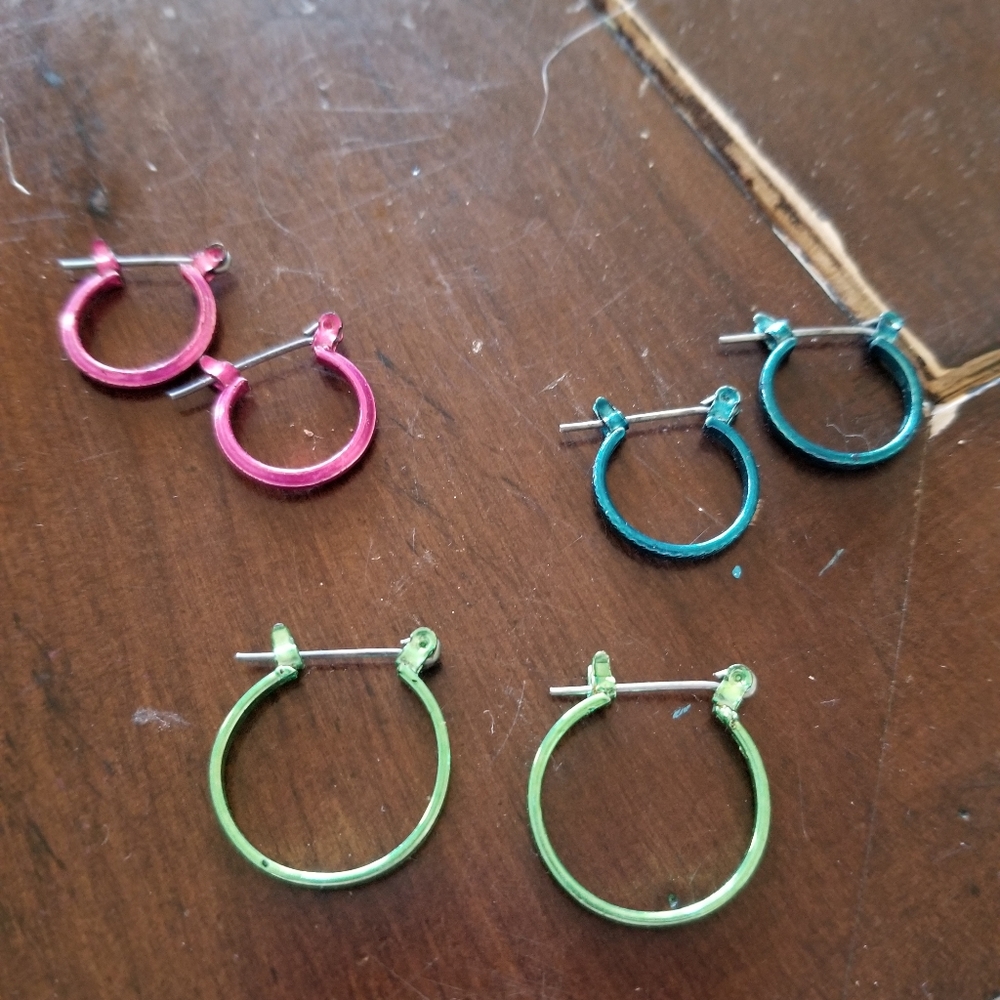 SALE! Pink, green, and blue hoop earrings